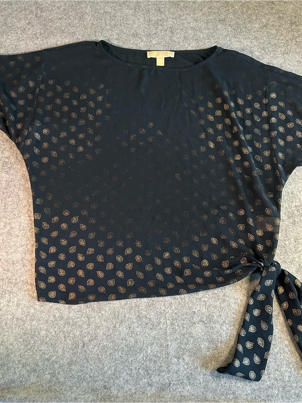 MICHAEL Michael Kors Black Blouse with Gold Dot Accent and Side Tie